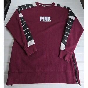 PINK Sweatshirt Womens X-Small RUBY White Logo Side Zip Pullover VICTORIA SECRET